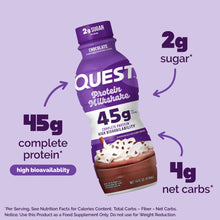 Load image into Gallery viewer, Quest Nutrition Protein Shake, 45g Protein, 2g Sugar, 4g Net Carbs, Ready to Drink, Gluten Free, 12 Count