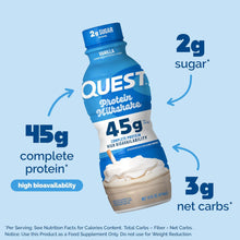 Load image into Gallery viewer, Quest Nutrition Protein Shake, 45g Protein, 2g Sugar, 4g Net Carbs, Ready to Drink, Gluten Free, 12 Count